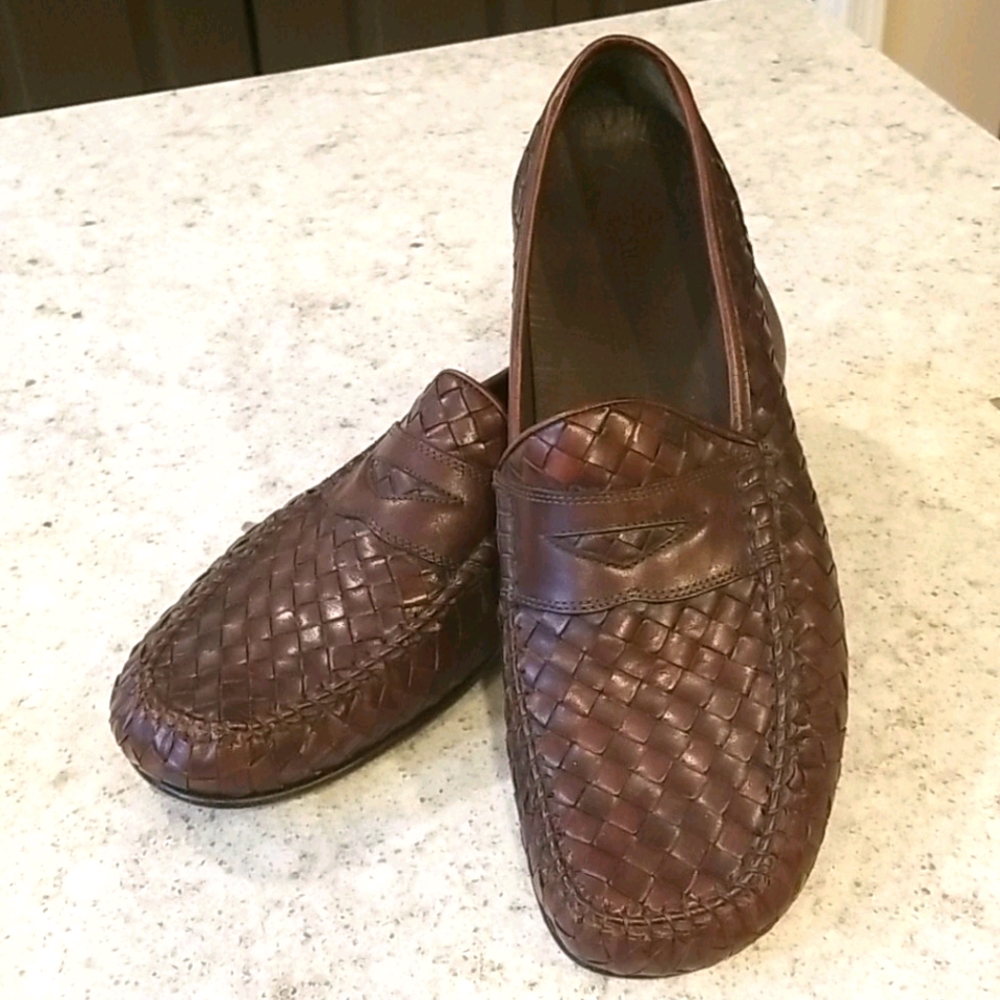 Brown Woven Leather Loafers, SZ 10.5